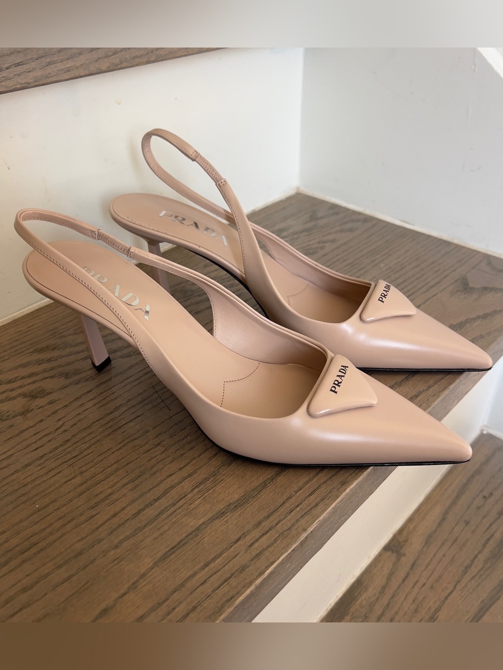 Prada Brushed Leather Pointed Toe Slingback Heels Pumps in Powder Pink NWOB - Picture 6 of 11